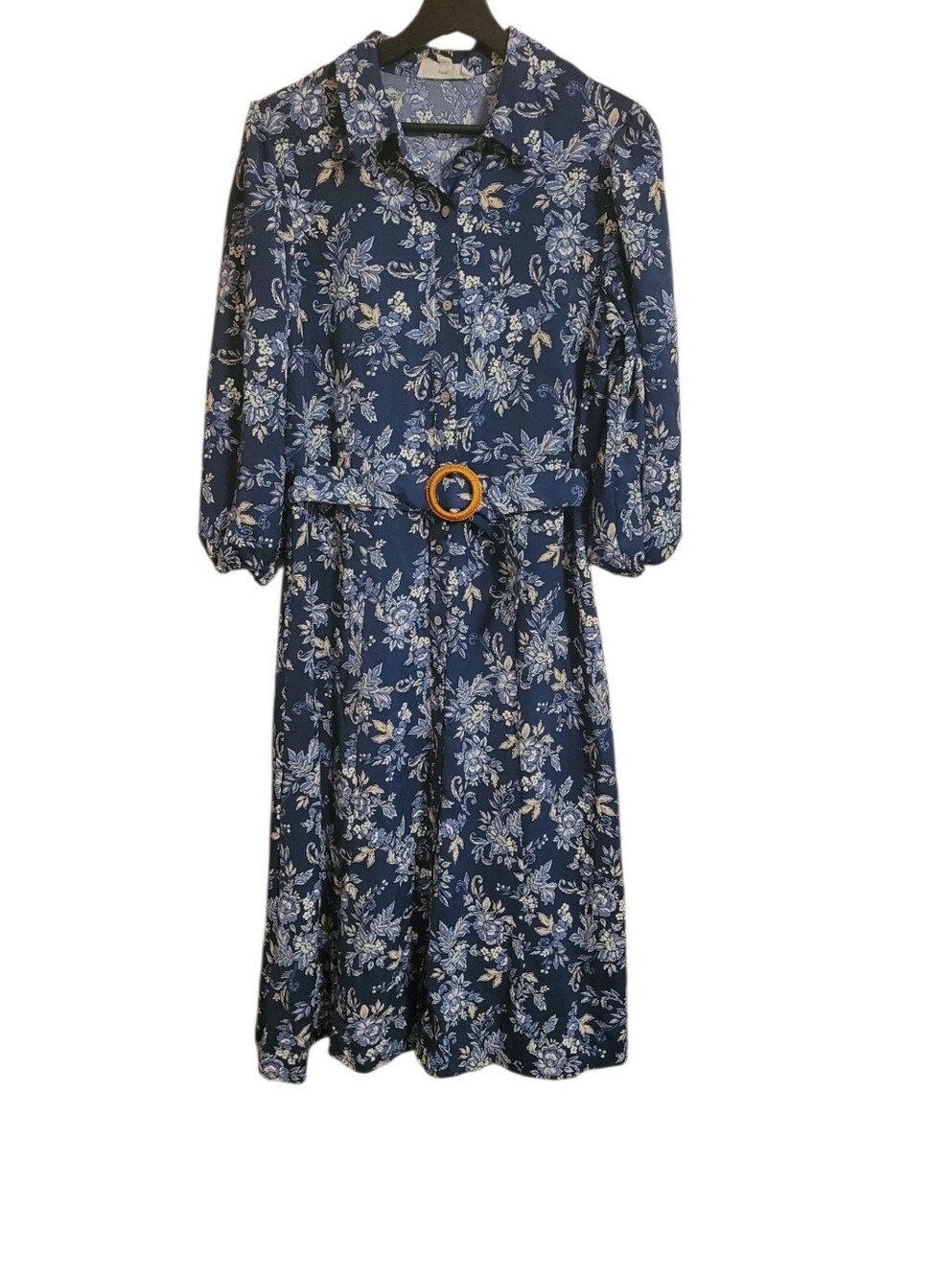 Lucky Brand Blue Floral Long Sleeve Midi Dress